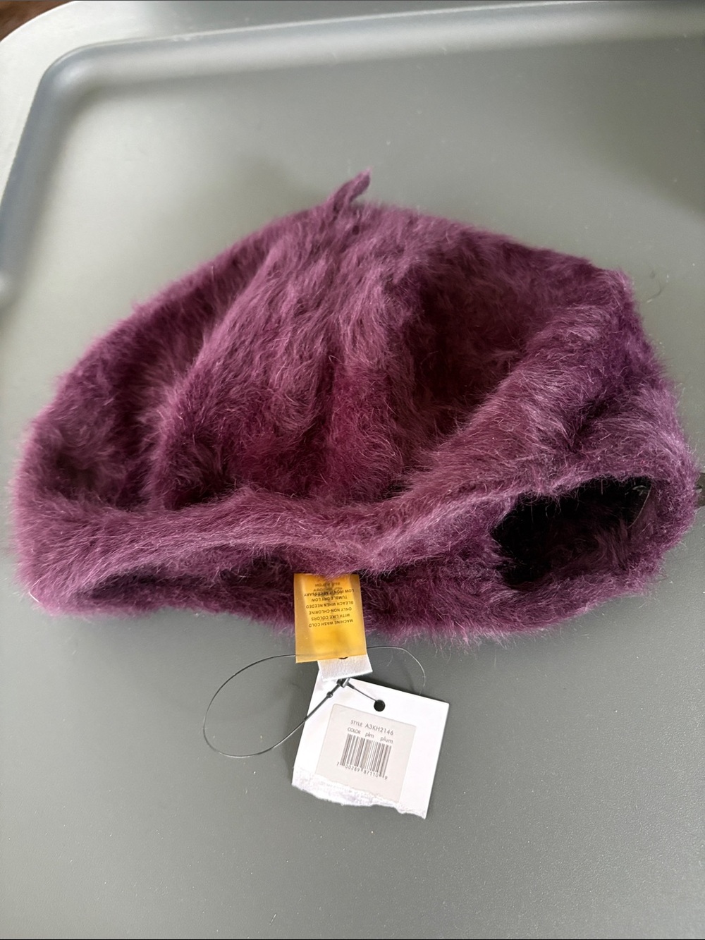 Calvin Klein Plush Fuzzy Beret in Plum